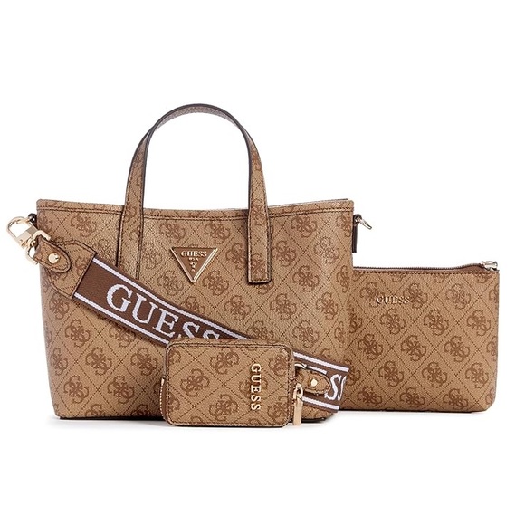 Guess Handbags - Guess Latona Mini Tote in Logo Latte